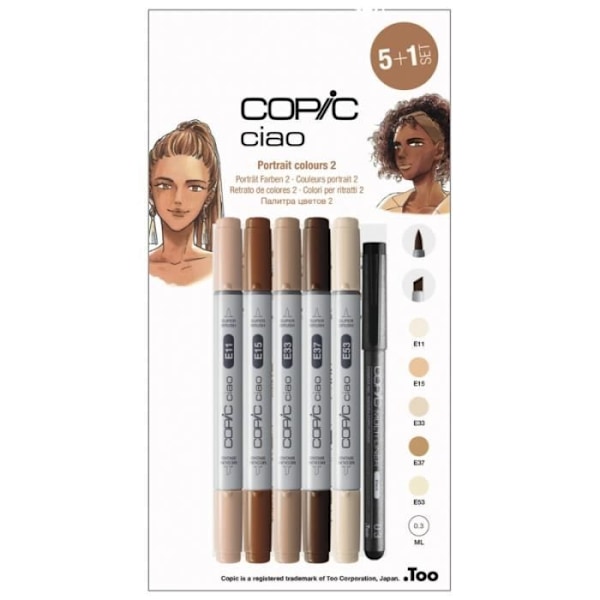 Alkoholpennor - Copic - Ciao - Porträttnyanser 2 - 5 hudfärger - 1 multiliner 5 olika hudfärger