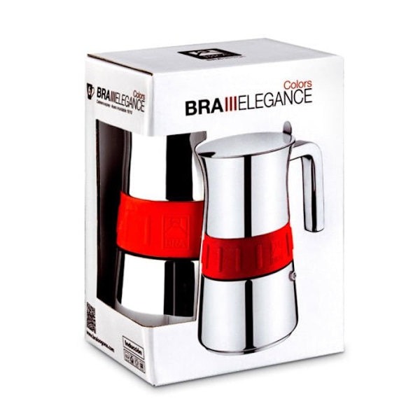 Italiensk kaffebryggare - BRA A170566 - 4 koppar - Rött silver - Rostfritt stål