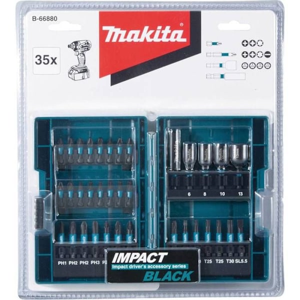 Skruvmejselbitssats - MAKITA - B-66880 - 35 delar - Stål - Svart