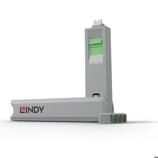 LINDY USB Typ C Port Blocker Kit med nyckel och 4 lås, grön