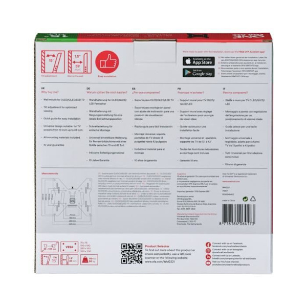 EN FÖR ALLA WM2221 Smart TV-stativ 33-109 cm (13-43'') - Max. : 50 kg - Tiltbar 15° - 10 års garanti