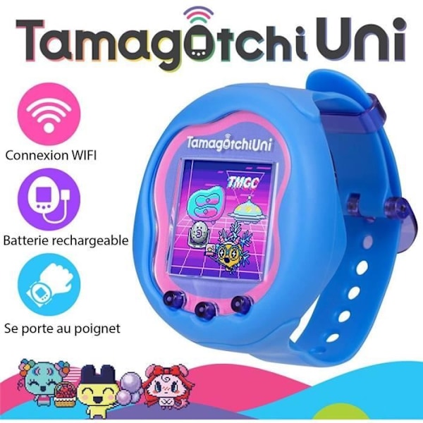 BANDAI - Tamagotchi Uni - Tamagotchi kopplad med klockarmband - Virtuellt husdjur - Blå modell - 43353 Blå