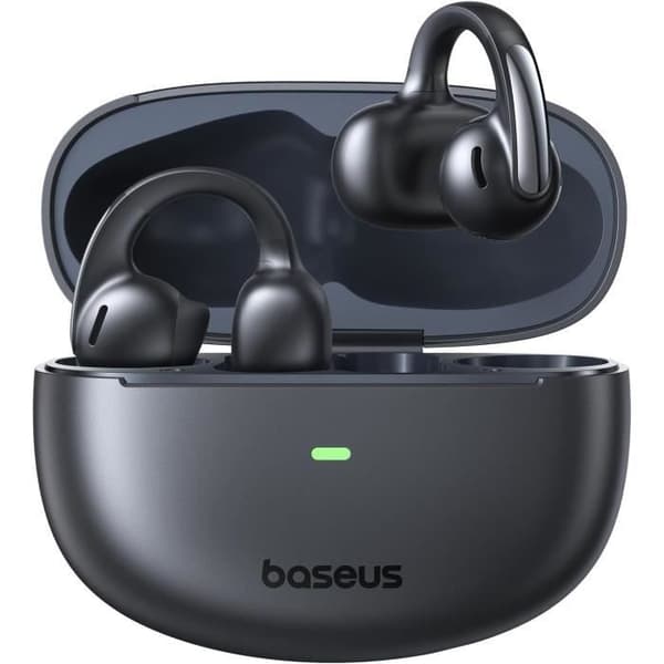 Baseus Bowie MC1 Klipp-öronsnäckor Bluetooth 5.4 IP57 Svart — 40h, open-ear, rik bas Säker Noir