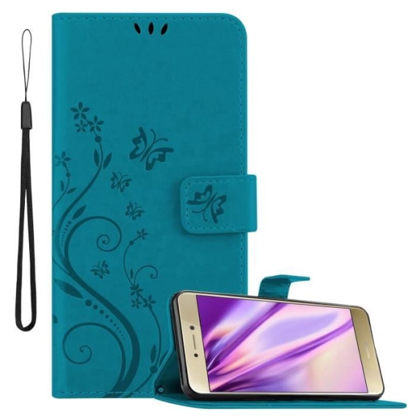 Coque - CADORABO - Huawei P8 LITE 2017 / P9 LITE 2017 - Blå Blommor - Syntetläder - Ställfunktion BLOMMA BLÅ