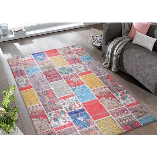 Vardagsrumsmatta - TETRIS - 80x150 - Kall färg - Halkfri - Maskintvättbar Frostig, Blå