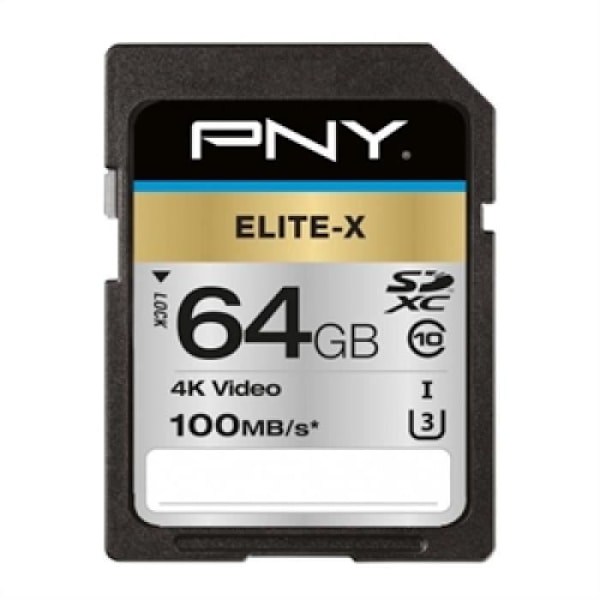 PNY MICRO SD ELITE-X HC 64GB SDHC KLASS 10 UHS-I U3 100 MB/S Minneskort Svart