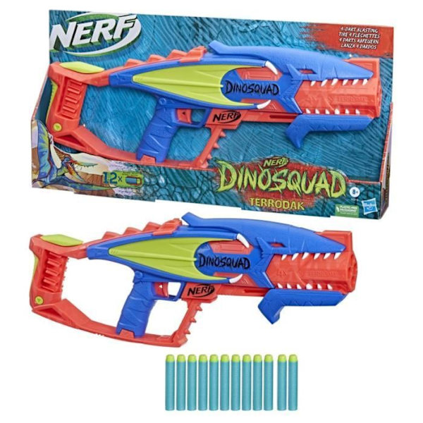 Nerf DinoSquad Terrodak Shooting Game - NERF - Dinosaurieformad Blaster med 12 Nerf Elite Dart Flerfärgad