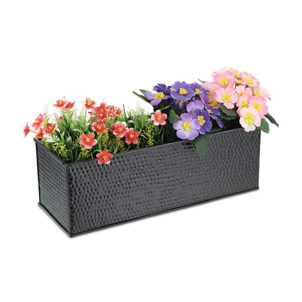 Relaxdays Blomsterlåda, inomhus, växter, örter, rektangulär, metall, HxBxD: 14x40x15 cm, dekorkassa, svart Svart