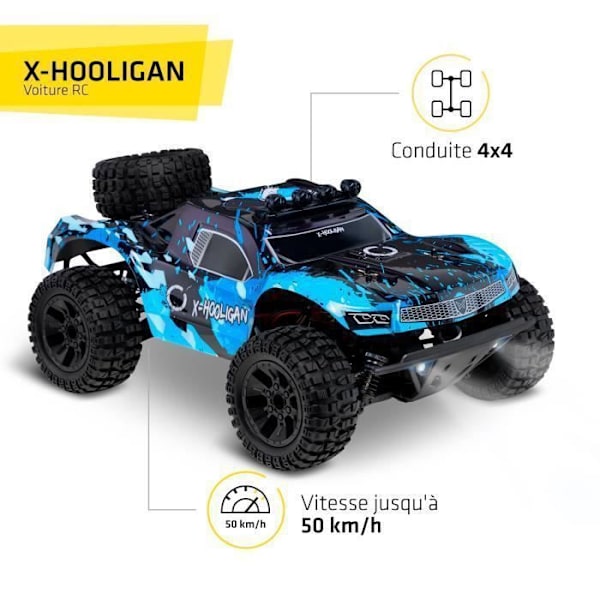 OVERMAX Huoligan Large Speedy Remote Control Car, skala 1:10, 50 km/h hastighet, 100 meters räckvidd, 4x4 Drive, 40min Mörkblå
