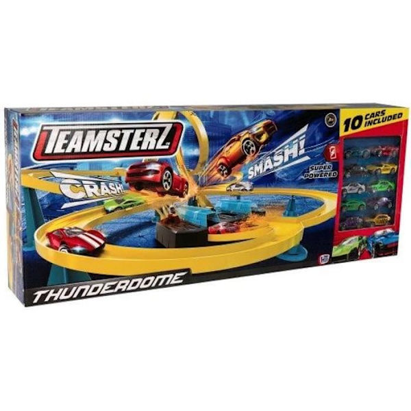 Racerbana för barn - HTI - Thunderdome - 10 metallbilar - inomhus