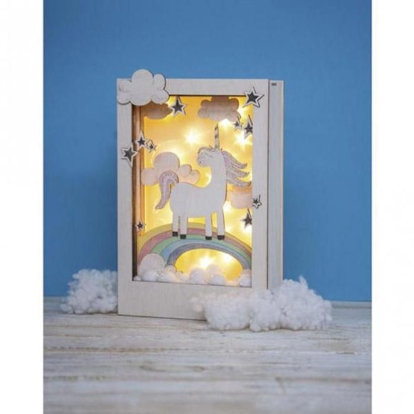 3D-ram i trä - Rayher - Enhörning - 20x30x6.5 cm - Kreativt kit att montera - Blandat barn Beige