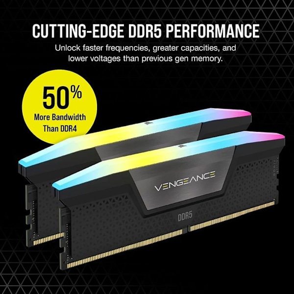 Corsair Vengeance RGB DDR5 32 GB (2 x 16 GB) 6400 MHz CL36 - Svart - Dual Channel Kit 2 RGB DDR5 RAM PC5-51200 - CMH32GX
