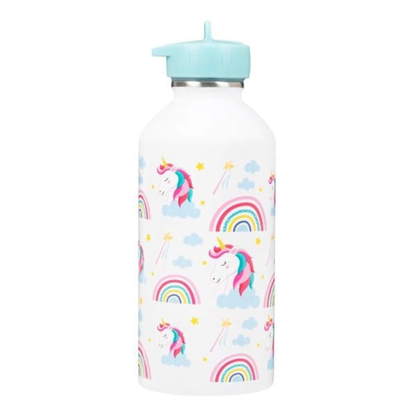 Barnvattenflaska Rostfritt stål - Lätt att rengöra - Återanvändbar vattenflaska - Kapacitet 300ml - 17 cm x 6,5 cm - Rosa - Enhörning Vit