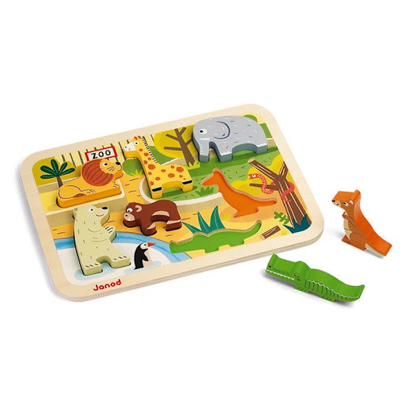 JANOD Wooden Zoo Puzzle 7 st - Från 18 månader - Djur - Motorik och fantasi Flerfärgad