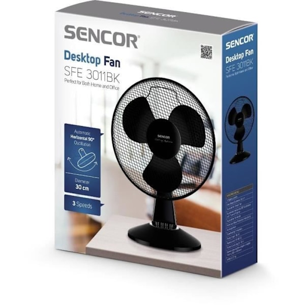 Bordfläkt - Sencor - SFE 3011BK - 3 hastigheter - 90° oscillation - 30 cm diameter