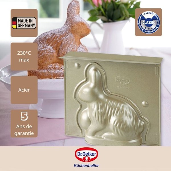3D tårtaform i form av påskkanin 600 ml Dr.Oetker Guld