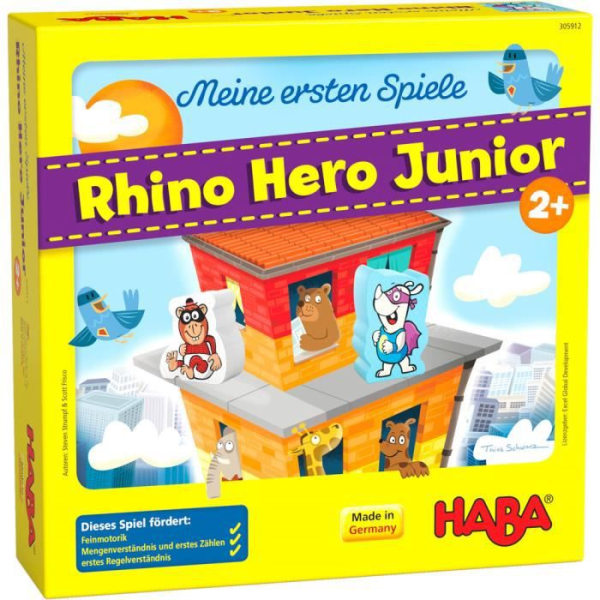 Rhino Hero Junior Game - HABA - Kartong/Trä - Uppmuntrar finmotorik och inlärning av siffror Flerfärgad