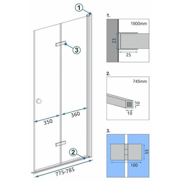 Duschvägg FOLD N2 80 Duschskärm Krom, 2,3X78,5X190CM Krom