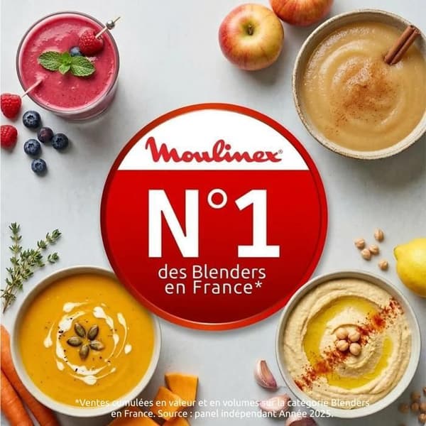 Mini blender - MOULINEX - LM19H4F0 - 1 000 W - 8 automatiska program - Blå Blå