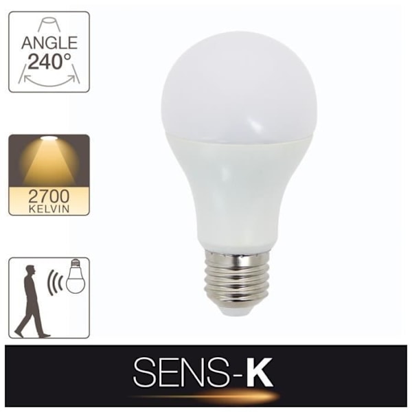 LED-lampa, E27-sockel, 11W kons. (60W ekv.), varmvitt ljus och rörelsesensor