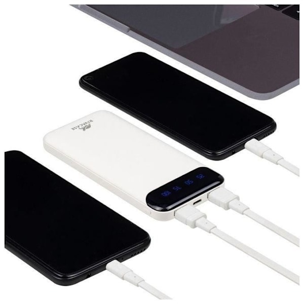 RIVACASE Power Bank bärbart externt batteri med skärm kompatibel med iPhone, iPad, Huawei, Samsung, Snabb, Kraftfull, Vit,