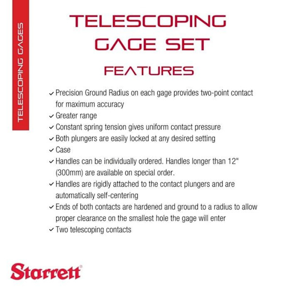 Metrologisk spårning (mikrometer - bromsok) Starrett - S579GZ - ls teleskopisk kaliber