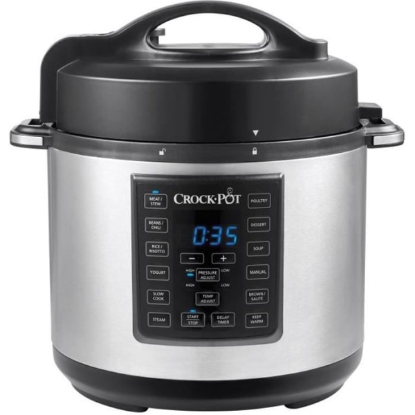 Crock Pot CSC051X-01 12-i-1-5 Programmerbar 1000W 6L Express Multi-Cooker, Slow Cooker, Steamer and Sauté Cooker, Silver