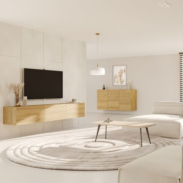 Upphängt TV-skåp 3 dörrar 180x35x29,6 cm ek - DALLYN Trä