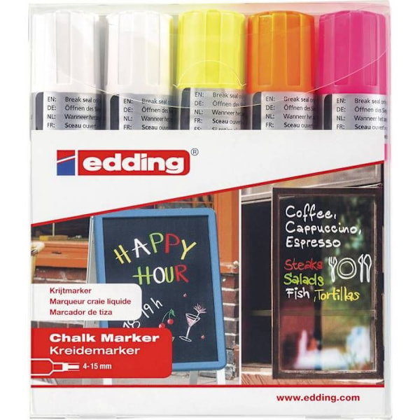 Flytande kritor - EDDING - E4090 - Sortiment om 5 - Storlek XL - Fluorescerande färger Fluorescerande