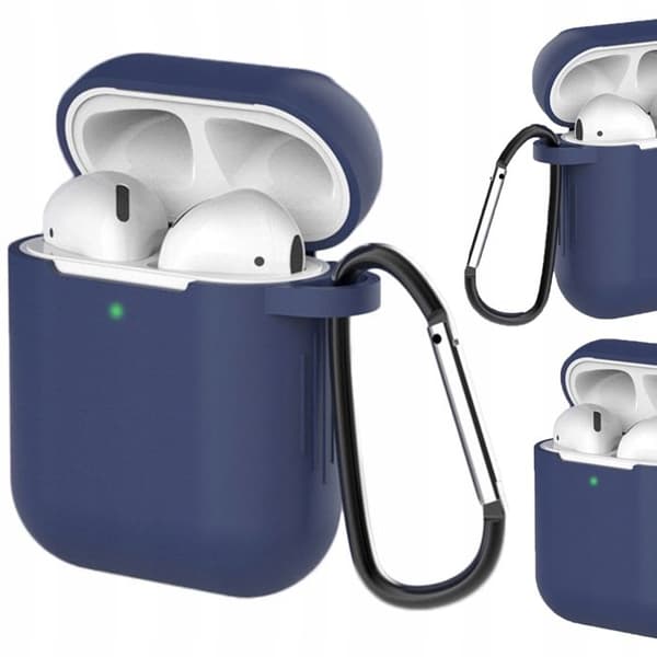 Silikonfodral - HURTEL - AirPods 1/2 - Blå - Nyckelring - Repavvisande Blå