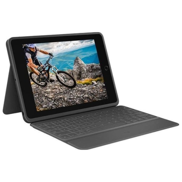 Logitech Rugged Folio för iPad (7:e, 8:e och 9:e generationen) skyddande tangentbordsfodral, italienskt QWERTY-tangentbord - svart