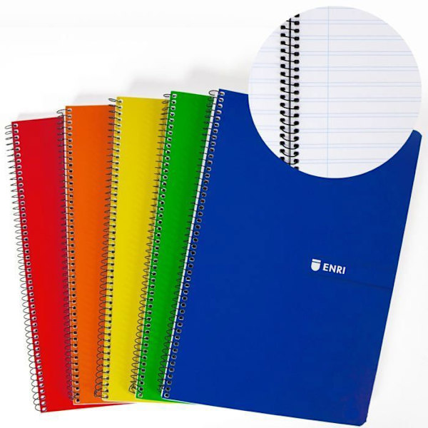 Notebook Enri - 400163428 -, Set med 5 A4-anteckningsböcker (ark) Pauta 3 mm, mjukt omslag, 80 ark, blandade färger