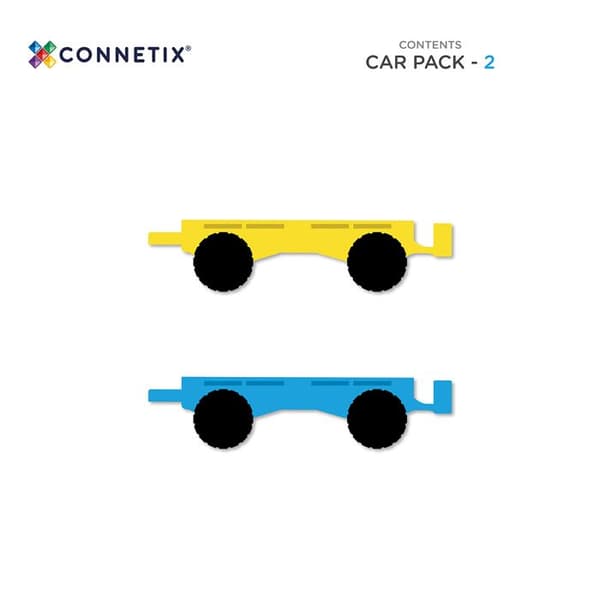 Magnetiska Plattor - CONNETIX - Bilpaket - 2 Delar - Gummihjul - Unik Design Regnbåge