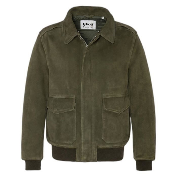 Schott bomberjacka i mocka - khaki - M