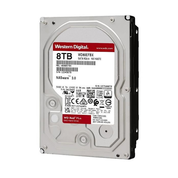 WD Red™ Plus - NAS intern hårddisk - 8TB - 7200 rpm - 3,5" (WD80EFBX)