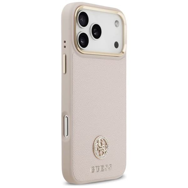 Coque Guess Grained Strass Logo MagSafe för iPhone 17 Pro Max - Rosa Rosa