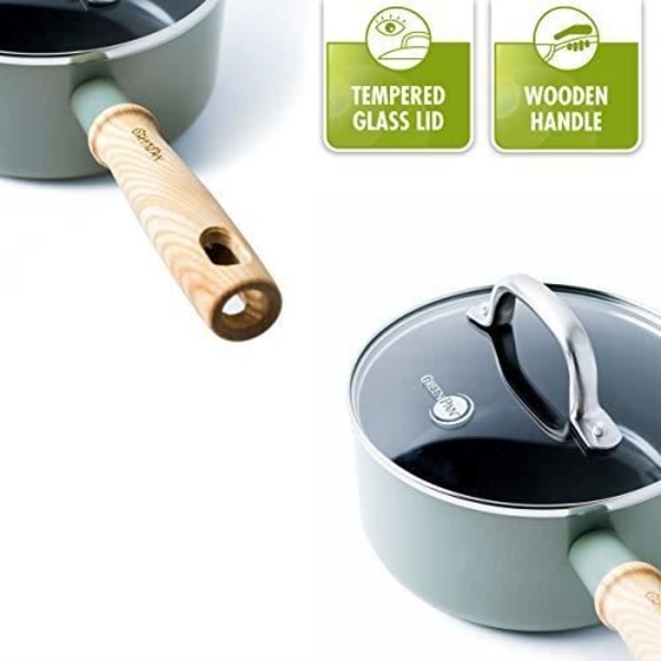 GreenPan, Aluminium tätt trä, Grågrön, 3 st - Kastrullset CC001595-001