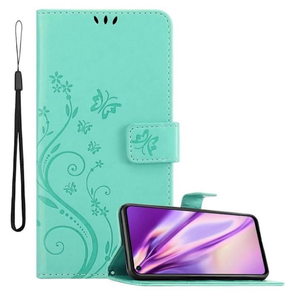 Coque - CADORABO - Honor 20 / 20S / Huawei NOVA 5T - Similiklädsel - Blommig - Magnetstängning Turkos