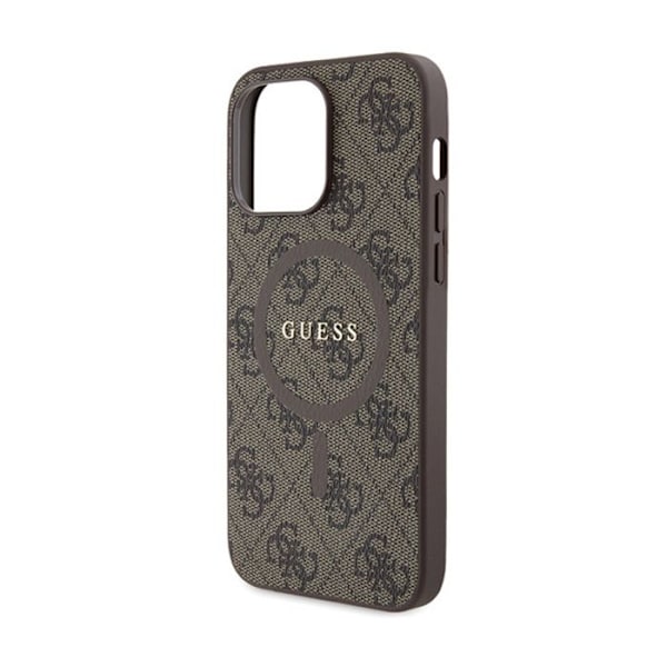 Etui för iPhone 15 Pro Max - Guess - 4G Collection - Läder Metall - Brun - MagSafe kastanj