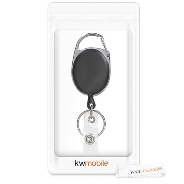 Badgehållare - kwmobile - Infällbar rulle - Karbinhake - Svart - 56 cm lång Svart