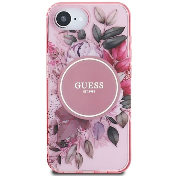 Coque Guess IML Flowers MagSafe för iPhone 16e (rosa)
