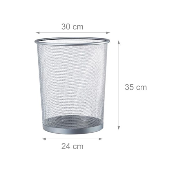 Relaxdays Metallisk korg av nät, papperskorg för kontor, metallnät 20 liter, 30 cm Ø, höjd 35 cm, silverfärgad silver-