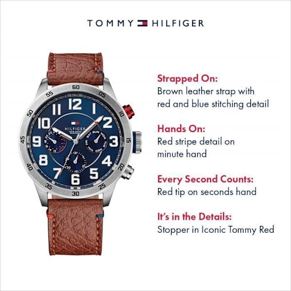 Klocka - Tommy Hilfiger - 1791066 - Rostfritt stål - Brunt läder - Analog kastanj