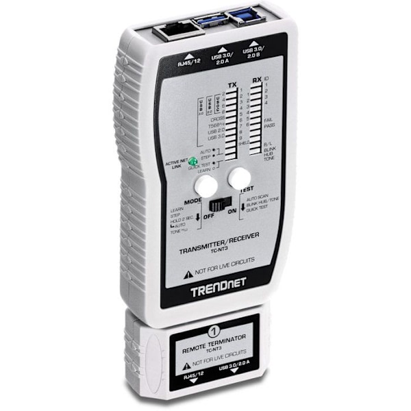 Kabeltestare - TRENDNET - TC-NT3 - Kortslutningstest - Längdmätning - USB och RJ-45