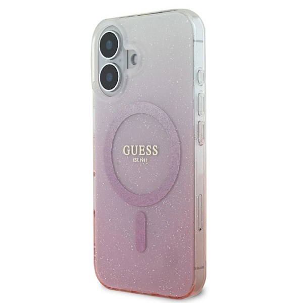Coque Guess IML Glitter Gradient MagSafe för iPhone 16 Plus (Rosa)