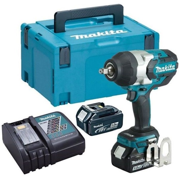 18V slagnyckel + 2 x 5 Ah batterier + laddare + MAKPAC fodral - MAKITA - DTW1002RTJ