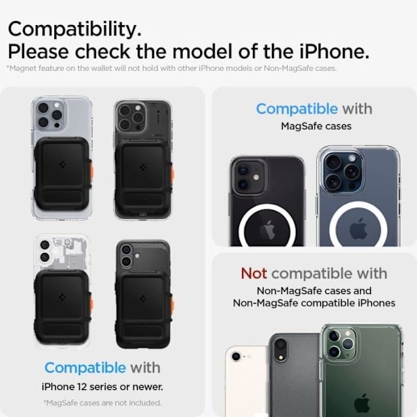Porte Kort Magnetisk - SPIGEN - AFA06031 - Kompatibel med iPhone 16/15/14/13/12 - Svart - Robust konstruktion Svart