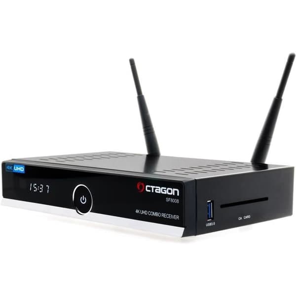Octagon SF8008 Combo-mottagare Sat 4K HDR DVB-S2X DVB-T2 H.265 E2 Linux Dual Wi‑Fi Svart