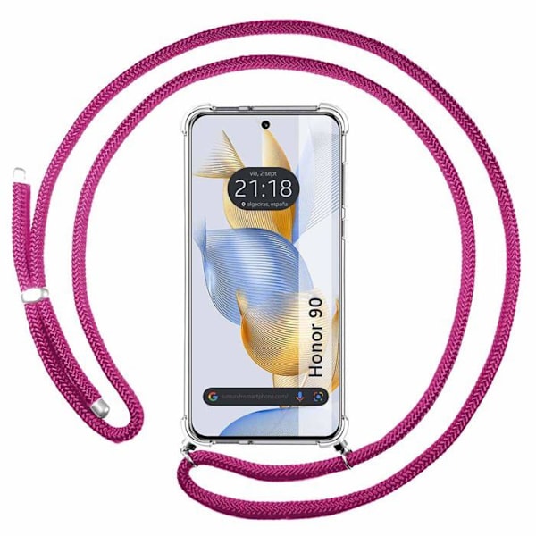 Tumundosmartphone - TMS121017 - Transparent Halsbandfodral för Huawei Honor 90 5G med Fuchsia Kord