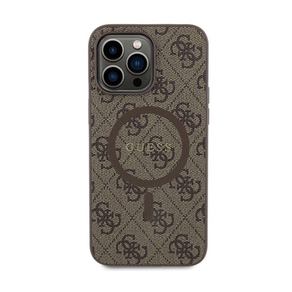 Etui för iPhone 15 Pro Max - Guess - 4G Collection - Läder Metall - Brun - MagSafe kastanj